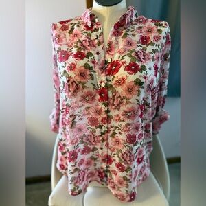 Express Pink Floral Button-Up Blouse